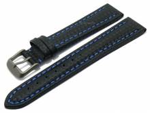 Uhrenarmband Edmonton 24mm schwarz mit Titanschlie&szlig;e Carbon-Look blaue Naht von MEYHOFER (Schlie&szlig;enansto&szlig; 22 mm)