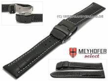 Uhrenarmband Singapur 22mm schwarz Leder Alligator-Pr&auml;gung Faltschlie&szlig;e schwarz von MEYHOFER (Schlie&szlig;enansto&szlig; 20 mm)