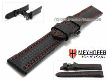 Uhrenarmband Nogaro 24mm schwarz Carbon-Look Butterflyfaltschlie&szlig;e schwarz rote Naht MEYHOFER (Schlie&szlig;enansto&szlig; 22 mm)