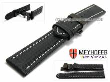Uhrenarmband Nogaro 24mm schwarz Carbon-Look Butterflyfaltschlie&szlig;e schwarz helle Naht MEYHOFER (Schlie&szlig;enansto&szlig; 22 mm)