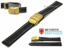 Meyhofer EASY-CLICK Uhrenarmband Yukon 22mm schwarz Leder vegetabil helle Naht Faltschlie&szlig;e (Schlie&szlig;enansto&szlig; 20 mm)