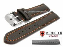 ABVERKAUF: Uhrenarmband Lanark 17mm dunkelbraun Leder genarbt matt orange Naht von MEYHOFER (Schlie&szlig;enansto&szlig; 16 mm)