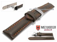 SALE: Uhrband Bayonne 17mm dunkelbraun Leder genarbt orange Naht Faltschlie&szlig;e von MEYHOFER (Schlie&szlig;enansto&szlig; 16 mm)