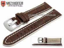 ABVERKAUF: Uhrarmband Estero 17mm dunkelbraun Leder Alligator-Prägung weiße Naht von Meyhofer (Schließenanstoß 16 mm)