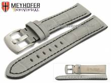 ABVERKAUF: Uhrenarmband Estero 20mm grau Leder Alligator-Pr&auml;gung schwarze Naht von Meyhofer (Schlie&szlig;enansto&szlig; 18 mm)