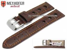 ABVERKAUF: Uhrband Topeka 17mm dbraun Alligator-Pr&auml;gung Racing-Look orange Naht von MEYHOFER (Schlie&szlig;enansto&szlig; 16 mm)