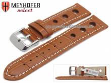ABVERKAUF: Uhrband Topeka 18mm hellbraun Alligator-Pr&auml;gung Racing-Look wei&szlig;e Naht von MEYHOFER (Schlie&szlig;enansto&szlig; 16 mm)