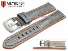 ABVERKAUF: Uhrenarmband Rheinsberg 24mm grau Leder Carbon-Look orange Naht von MEYHOFER (Schlie&szlig;enansto&szlig; 20 mm)