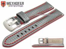 ABVERKAUF: Uhrenarmband Rheinsberg 24mm grau Leder Carbon-Look rote Naht von MEYHOFER (Schlie&szlig;enansto&szlig; 20 mm)