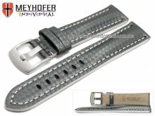 ABVERKAUF: Uhrenarmband Rheinsberg 24mm grau Leder Carbon-Look wei&szlig;e Naht von MEYHOFER (Schlie&szlig;enansto&szlig; 20 mm)