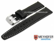 ABVERKAUF: Uhrenarmband Rostock 22mm schwarz Leder genarbt helle Naht von MEYHOFER (Schließenanstoß 20 mm)