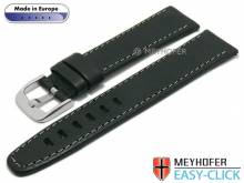 Meyhofer EASY-CLICK Uhrenarmband Reka 24mm schwarz Leder genarbt helle Naht (Schließenanstoß 20 mm)