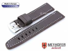 Uhrenarmband Alcamo 24mm dunkelbraun Leder genarbt robust & weich helle Naht von MEYHOFER (Schlie&szlig;enansto&szlig; 20 mm)