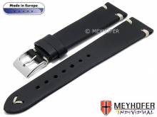 Hand made Uhrenarmband Havre 24mm schwarz Leder Vintage-Look helle Naht von MEYHOFER (Schlie&szlig;enansto&szlig; 20 mm)