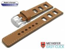 Meyhofer EASY-CLICK Uhrenarmband Brega 22mm hellbraun Leder glatt Racing-Optik helle Naht (Schlie&szlig;enansto&szlig; 22 mm)