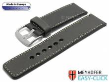 Meyhofer EASY-CLICK Uhrenarmband Burgau 26mm anthrazit Leder glatt helle Naht (Schließenanstoß 24 mm)