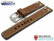 Meyhofer EASY-CLICK Uhrenarmband Elbing 22mm hellbraun Leder glatt Nieten helle Naht (Schlie&szlig;enansto&szlig; 22 mm)