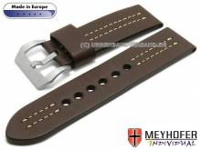 Uhrenarmband Krakau 24mm dunkelbraun Leder robust wei&szlig;e Doppelnaht von MEYHOFER (Schlie&szlig;enansto&szlig; 24 mm)