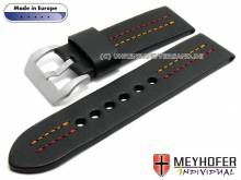 Uhrenarmband Krakau Special 24mm schwarz Leder robust orange/rote Doppelnaht von MEYHOFER (Schlie&szlig;enansto&szlig; 24 mm)