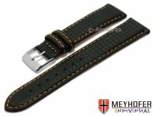 Uhrenarmband Waco 24mm schwarz Synthetik Karbon-Look orange Naht von MEYHOFER (Schlie&szlig;enansto&szlig; 22 mm)