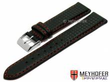 Uhrenarmband Waco 24mm schwarz Synthetik Karbon-Look rote Naht von MEYHOFER (Schlie&szlig;enansto&szlig; 22 mm)