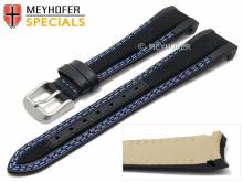Uhrenarmband Turlock 20mm schwarz Leder/Cordura blaue Doppelnaht passend f&uuml;r Rolex von MEYHOFER