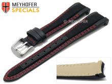 Uhrenarmband Turlock 20mm schwarz Leder/Cordura rote Doppelnaht passend f&uuml;r Rolex von MEYHOFER