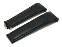 Uhrenarmband Challis 20mm schwarz Leder f&uuml;r Rolex mit Rundansto&szlig; blaue Racingl&ouml;cher von MEYHOFER