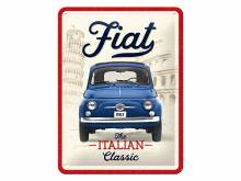 Deko-Blechschild / Retro-Reklameschild Fiat 500 - The Italian Classic beige/blau 20 x 15cm von Nostalgic-Art