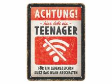 Deko-Blechschild / Retro-Reklameschild Achtung Teenager WLAN beige/rot 20 x 15cm von Nostalgic-Art