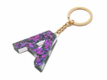 Schl&uuml;sselanh&auml;nger/Taschenanh&auml;nger Gro&szlig;buchstabe A Epoxidharz transparent mit Glitzerelementen incl. Schl&uuml;sselring