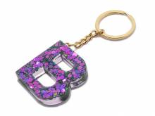 Schl&uuml;sselanh&auml;nger/Taschenanh&auml;nger Gro&szlig;buchstabe B Epoxidharz transparent mit Glitzerelementen incl. Schl&uuml;sselring