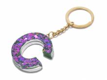 Schl&uuml;sselanh&auml;nger/Taschenanh&auml;nger Gro&szlig;buchstabe C Epoxidharz transparent mit Glitzerelementen incl. Schl&uuml;sselring