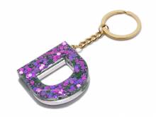 Schl&uuml;sselanh&auml;nger/Taschenanh&auml;nger Gro&szlig;buchstabe D Epoxidharz transparent mit Glitzerelementen incl. Schl&uuml;sselring