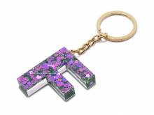 Schl&uuml;sselanh&auml;nger/Taschenanh&auml;nger Gro&szlig;buchstabe F Epoxidharz transparent mit Glitzerelementen incl. Schl&uuml;sselring