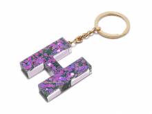 Schl&uuml;sselanh&auml;nger/Taschenanh&auml;nger Gro&szlig;buchstabe H Epoxidharz transparent mit Glitzerelementen incl. Schl&uuml;sselring