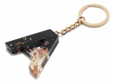 Schl&uuml;sselanh&auml;nger/Taschenanh&auml;nger Gro&szlig;buchstabe A Epoxidharz schw./transparent ros�goldf. Zierflocken Schl&uuml;sselring