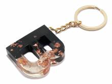 Schl&uuml;sselanh&auml;nger/Taschenanh&auml;nger Gro&szlig;buchstabe B Epoxidharz schw./transparent ros�goldf. Zierflocken Schl&uuml;sselring