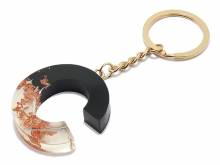 Schl&uuml;sselanh&auml;nger/Taschenanh&auml;nger Gro&szlig;buchstabe C Epoxidharz schw./transparent ros�goldf. Zierflocken Schl&uuml;sselring