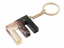 Schl&uuml;sselanh&auml;nger/Taschenanh&auml;nger Gro&szlig;buchstabe E Epoxidharz schw./transparent ros�goldf. Zierflocken Schl&uuml;sselring