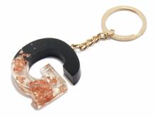 Schl&uuml;sselanh&auml;nger/Taschenanh&auml;nger Gro&szlig;buchstabe G Epoxidharz schw./transparent ros�goldf. Zierflocken Schl&uuml;sselring