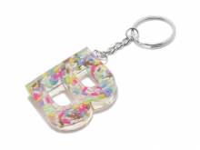 Schl&uuml;sselanh&auml;nger/Taschenanh&auml;nger Gro&szlig;buchstabe B Epoxidharz transparent mit Konfettistreuseln incl. Schl&uuml;sselring