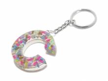 Schl&uuml;sselanh&auml;nger/Taschenanh&auml;nger Gro&szlig;buchstabe C Epoxidharz transparent mit Konfettistreuseln incl. Schl&uuml;sselring