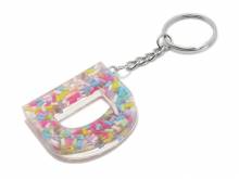 Schl&uuml;sselanh&auml;nger/Taschenanh&auml;nger Gro&szlig;buchstabe D Epoxidharz transparent mit Konfettistreuseln incl. Schl&uuml;sselring