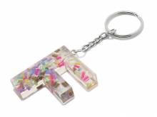 Schl&uuml;sselanh&auml;nger/Taschenanh&auml;nger Gro&szlig;buchstabe F Epoxidharz transparent mit Konfettistreuseln incl. Schl&uuml;sselring