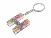 Schl&uuml;sselanh&auml;nger/Taschenanh&auml;nger Gro&szlig;buchstabe H Epoxidharz transparent mit Konfettistreuseln incl. Schl&uuml;sselring