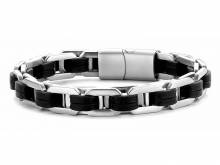 Schmuck-Armband schwarz/silberfarben Leder/Edelstahl robust Magnet-Verschluss - Bandl&auml;nge ca. 21cm von FRANK 1967