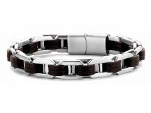 Schmuck-Armband dunkelbraun/silberfarben Leder/Edelstahl robust Magnet-Verschluss - Bandl&auml;nge ca. 21cm von FRANK 1967