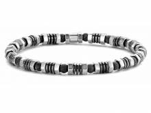 Schmuck-Armband schwarz/grau/silberfarben Naturstein/Edelstahl elastisch modisch - Bandl&auml;nge ca. 20cm von FRANK 1967