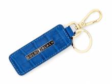 Premium-Schl&uuml;sselanh&auml;nger Leder mittelblau Alligator-Pr&auml;gung mit Schl&uuml;sselring und Karabinerhaken von GOLDBLACK